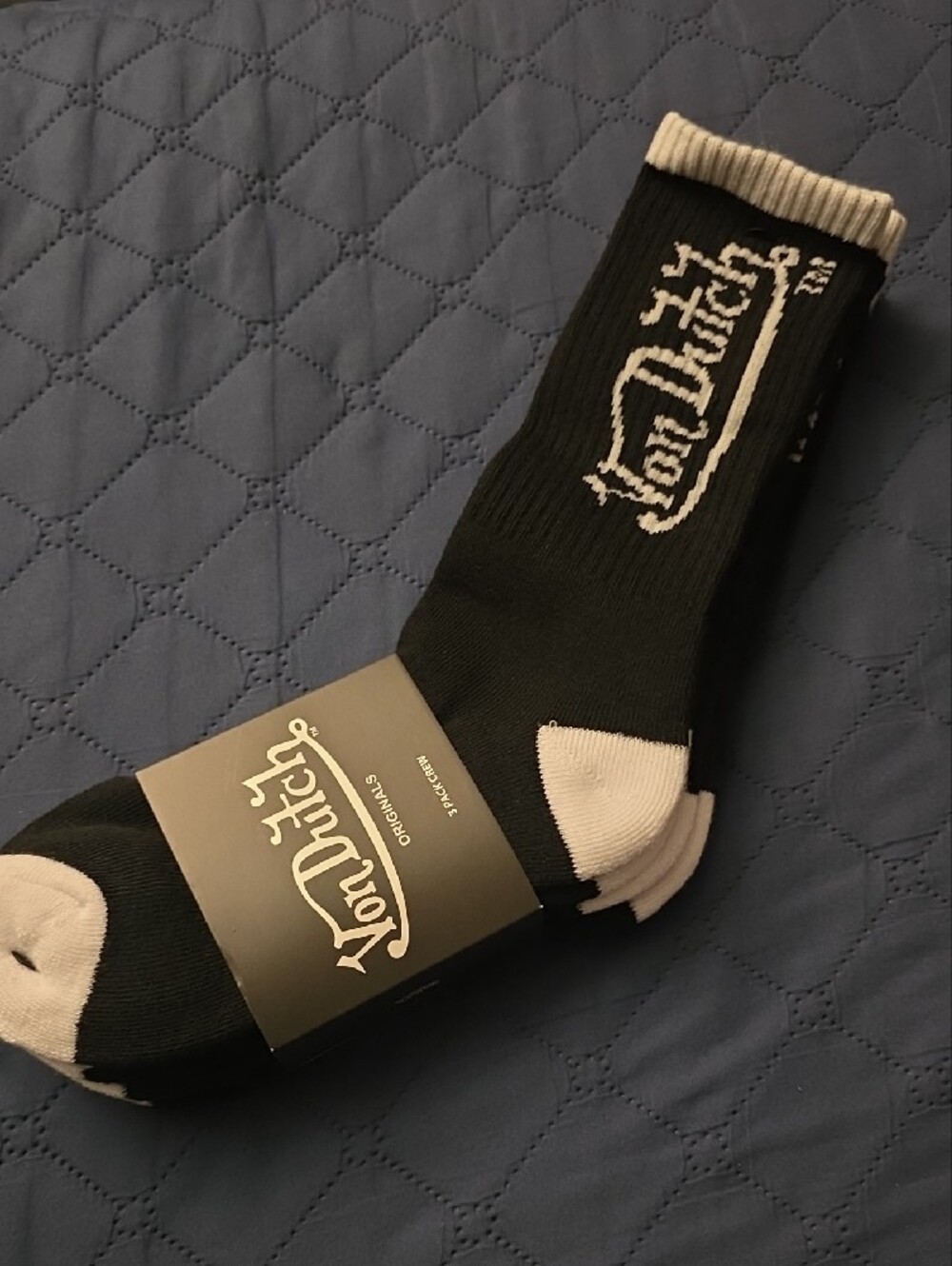 Von Dutch Black and White Logo 3 Pair Crew Socks - Picture 2 of 9